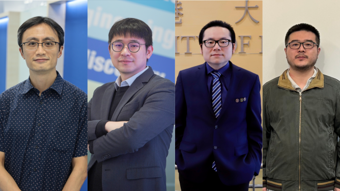 (From left) Professor Ngai Wong, Professor Can Li, Professor Zhiqin Chu and Zhiyuan Du  